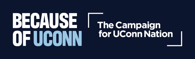 Navy blue email banner with the "Because of UConn" logo that says "The Campaign for UConn Nation" on the right side