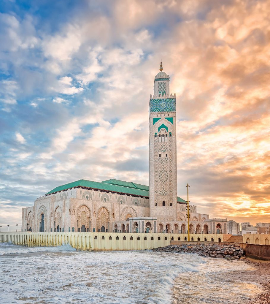 The Hassan II Mosque which is the largest mosque in Morocco. Shot at sunrise in Casablanca.