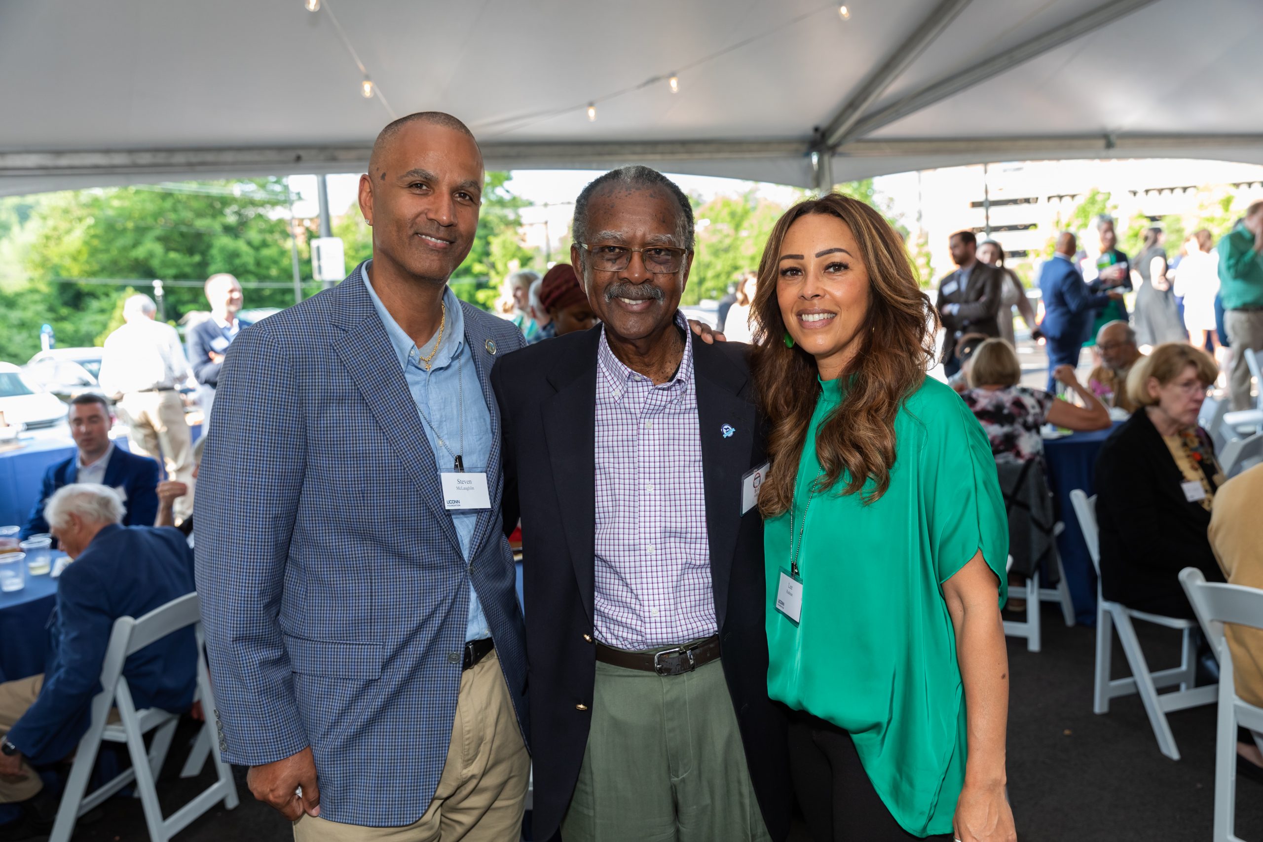 Steve McLaughlin, Lee Rudman, Bob Wright at a Founders Society event hosted at the Science 1 building