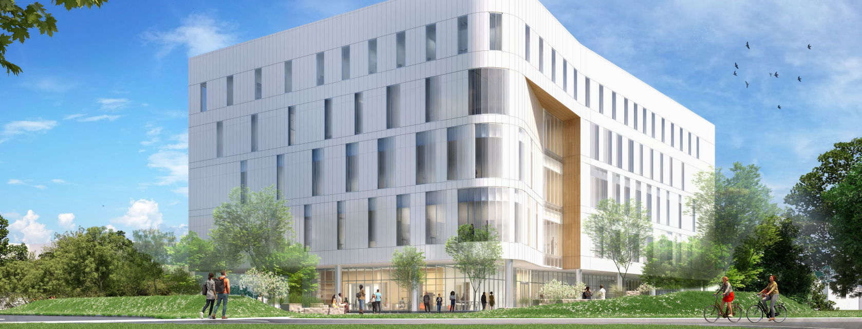 An architectural rendering of the new Elisabeth DeLuca School of Nursing building