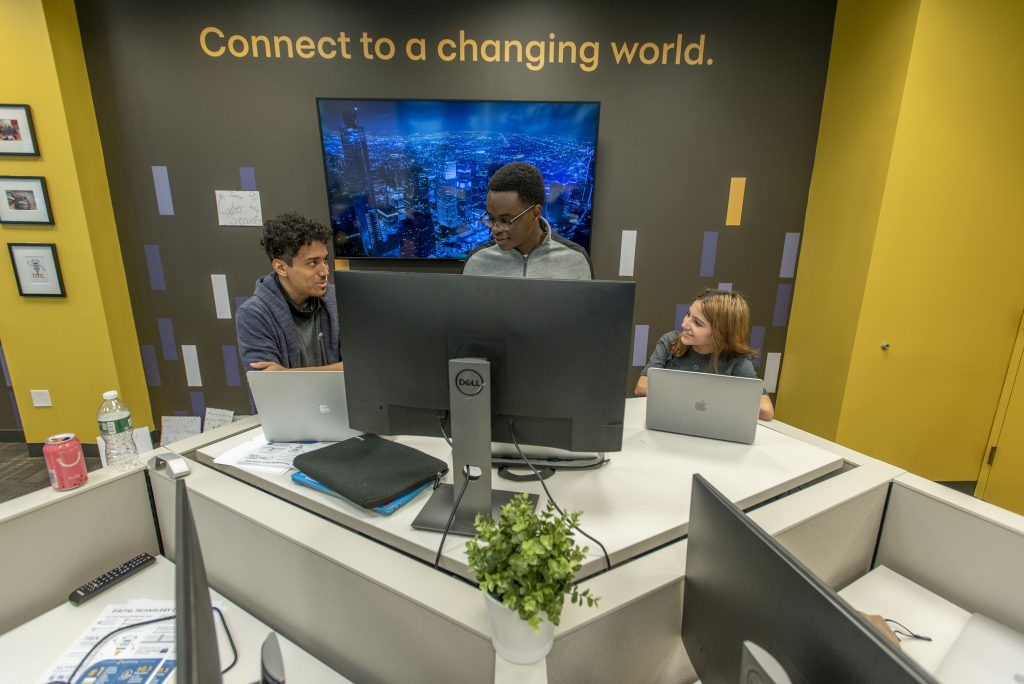 UConn Stamford students working at the data center