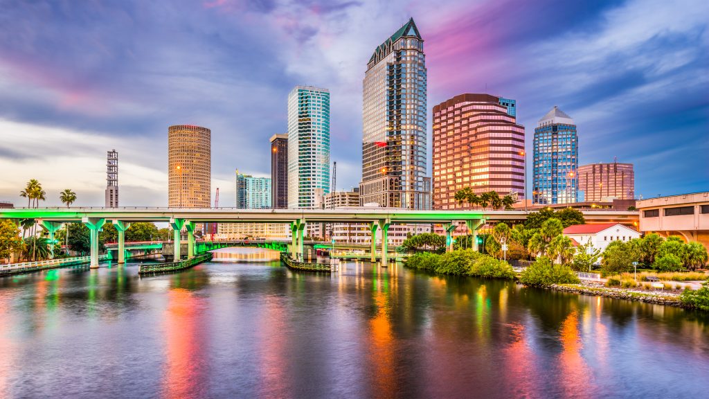 Tampa, Florida, downtown skyline on the Hillsborough River.