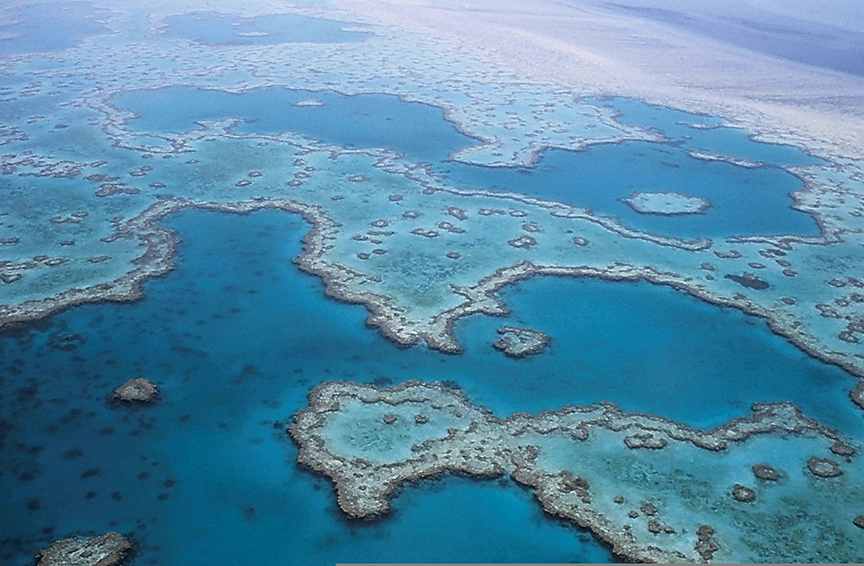 An aerial view of the Great Barrier Reef